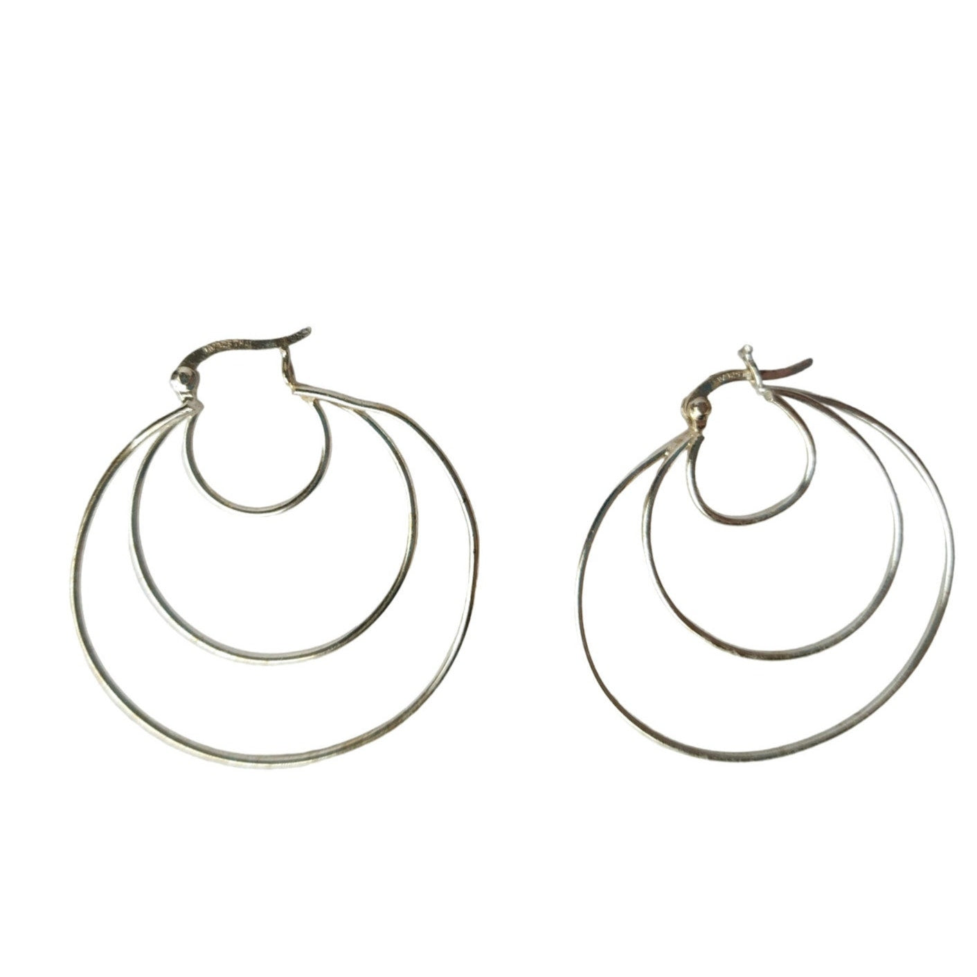 Triple Layer Shiny Hoops Earrings Signed THA Sterling Silver 925 Hoop
