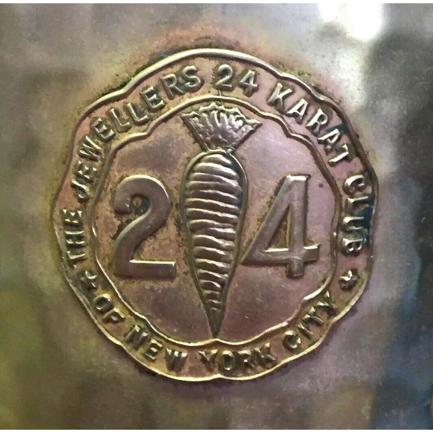 Antique Trophy 1911 Jewelers 24 Karat Club New York City Hammered Copper Brass