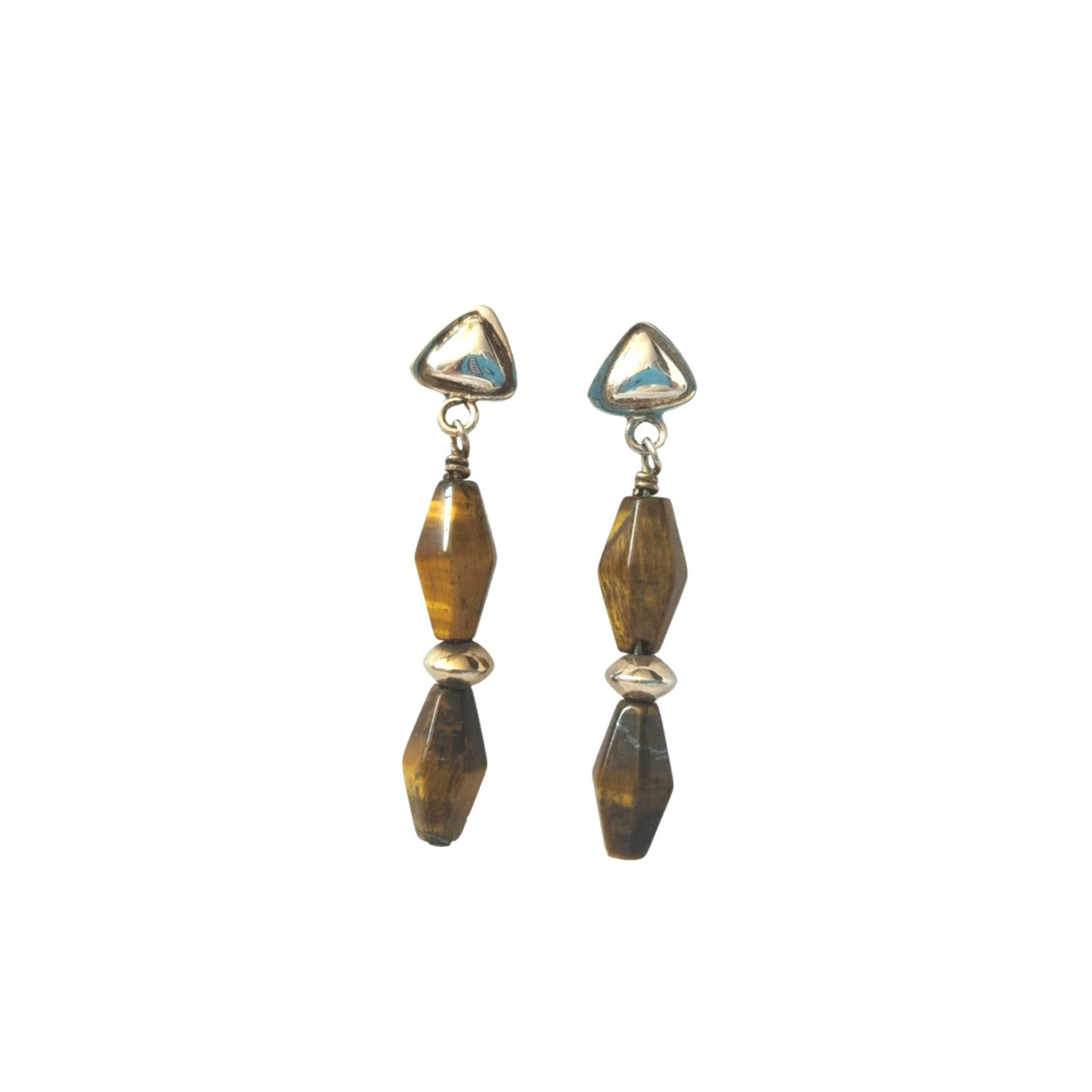 Tiger Eye Dangle Drop Earrings Solid Sterling Silver 925 Screw Back Womens