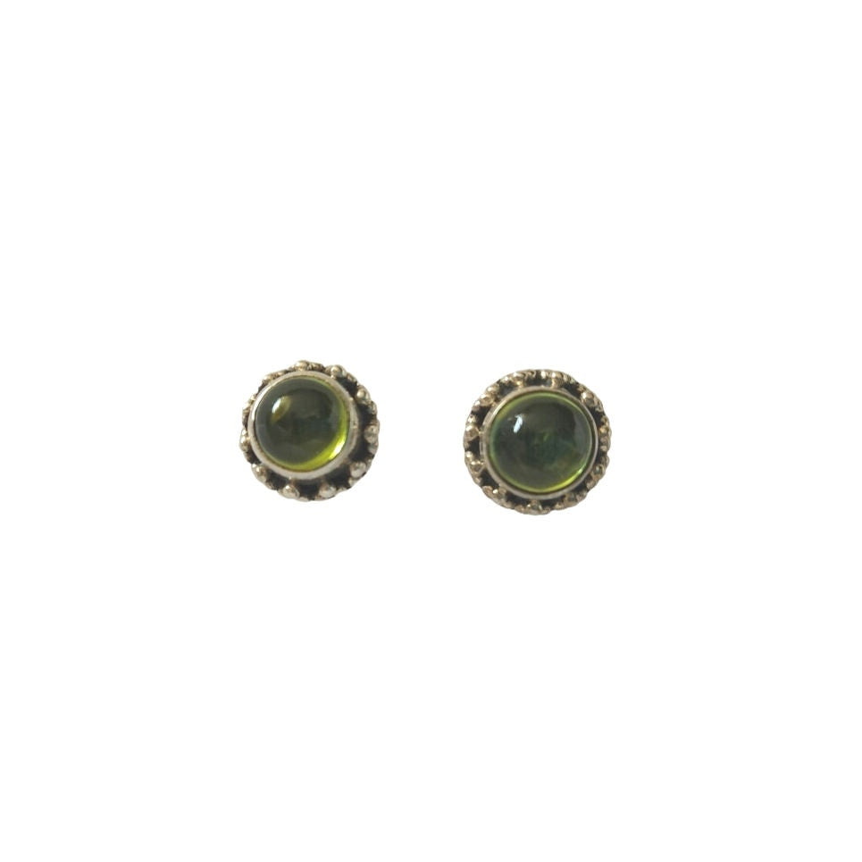 Vintage Silpada Cabochon Green Peridot Stud Earrings Sterling Silver 925 Screw