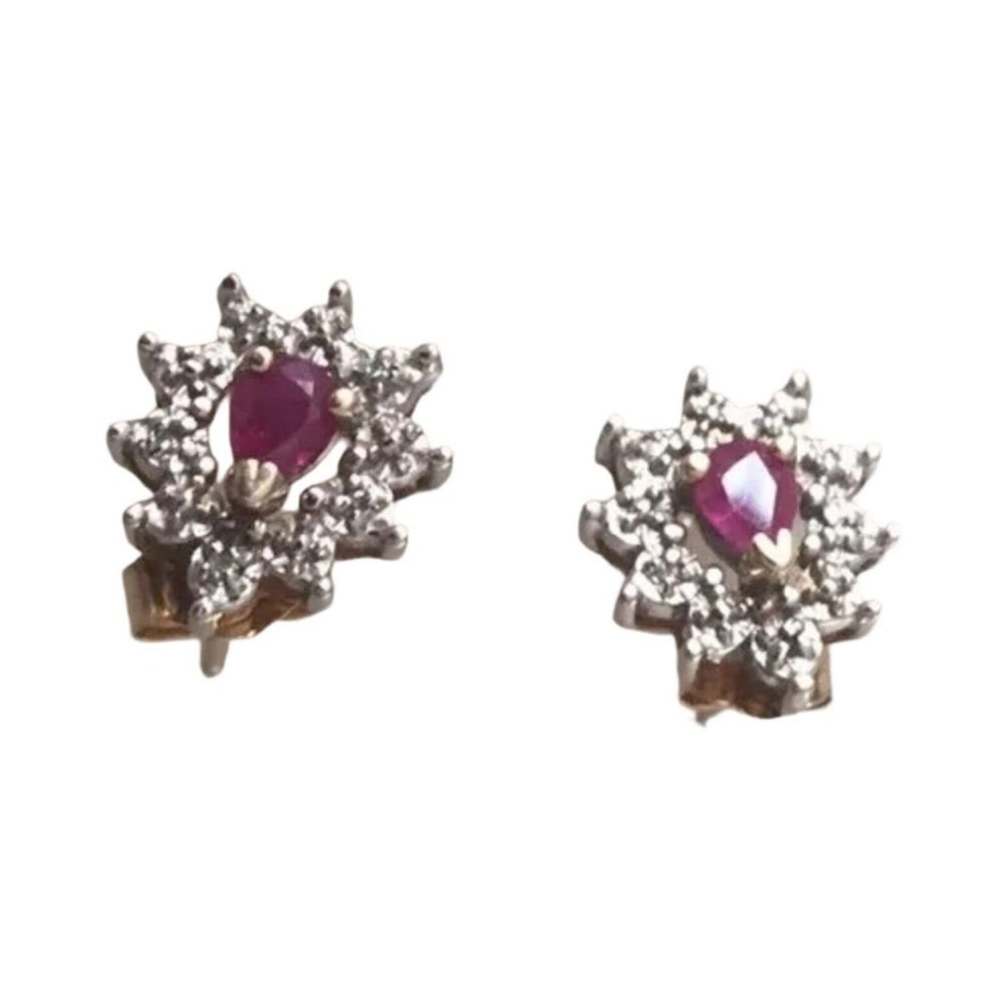 10K White Yellow Gold Genuine Ruby & Diamond Stud Earrings Screw Back Vintage