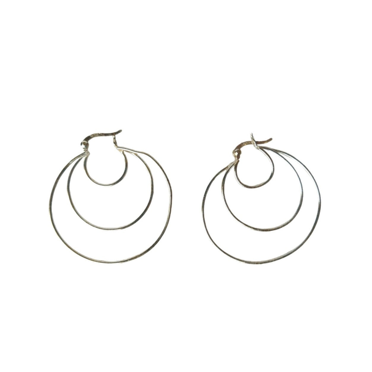 Triple Layer Shiny Hoops Earrings Signed THA Sterling Silver 925 Hoop