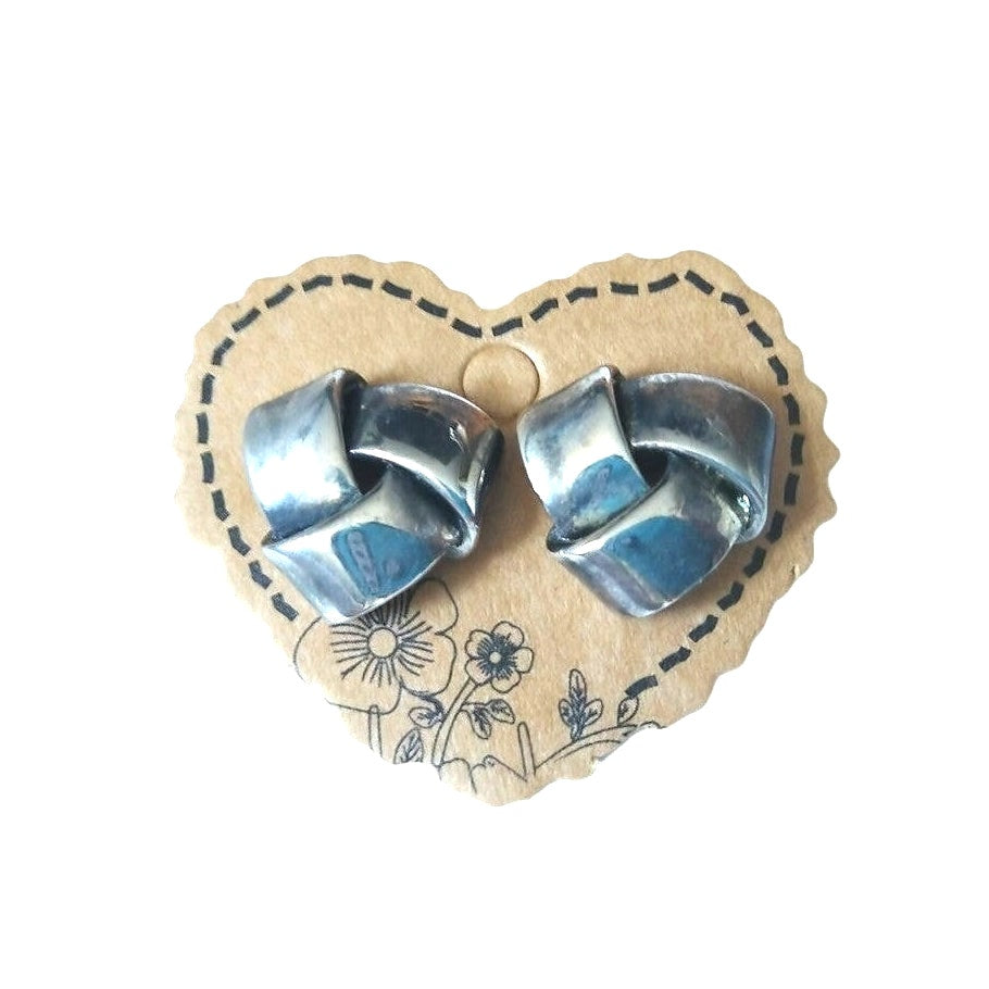 Vintage Infinity Ribbon Knot Stud Earrings Silver Tone Post Screw