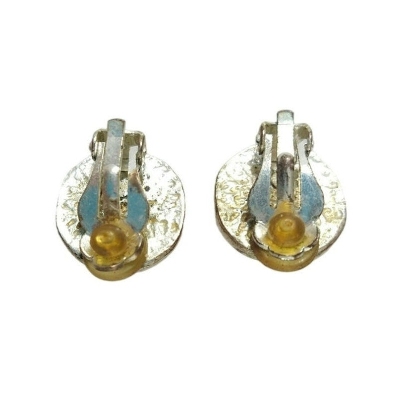 Vintage Faux Pearls Stud Earrings Yellow Gold Plated Clip On