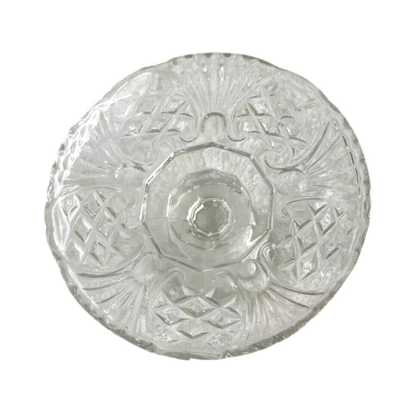 Mid Century W. Germany Crystal Pedestal Cake Plate Pressed Sunburst Beyer Glass