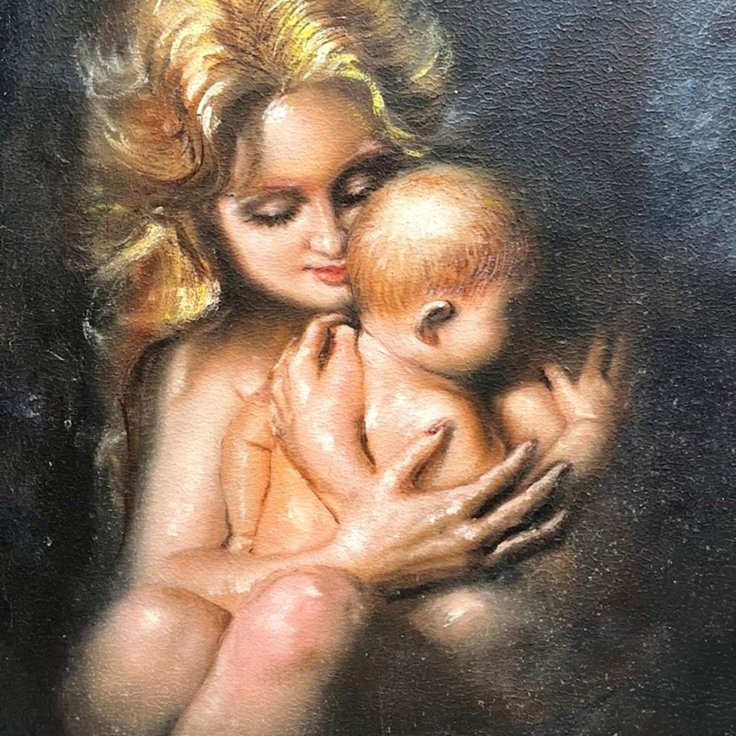 Juan Lopetegui "Mother With A Baby" Painting Oil On Canvas Signed Framed