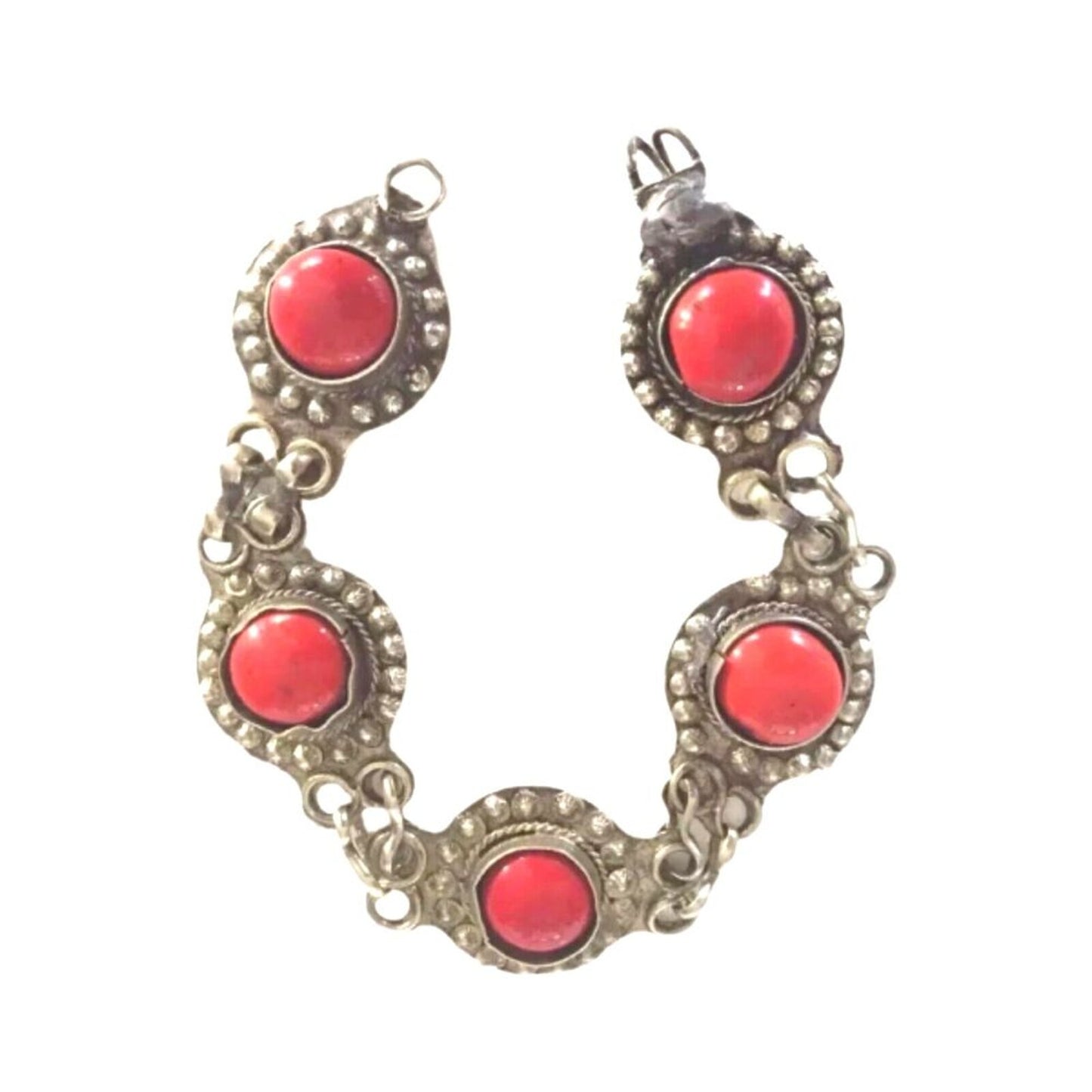 Antique Byzantine Serbian Bracelet Gold On Silver Round Red Coral