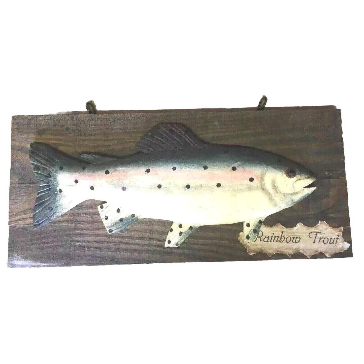 Vintage Nautical Rainbow Trout Fish Wall Hanging Art Handmade Wood Carved Art
