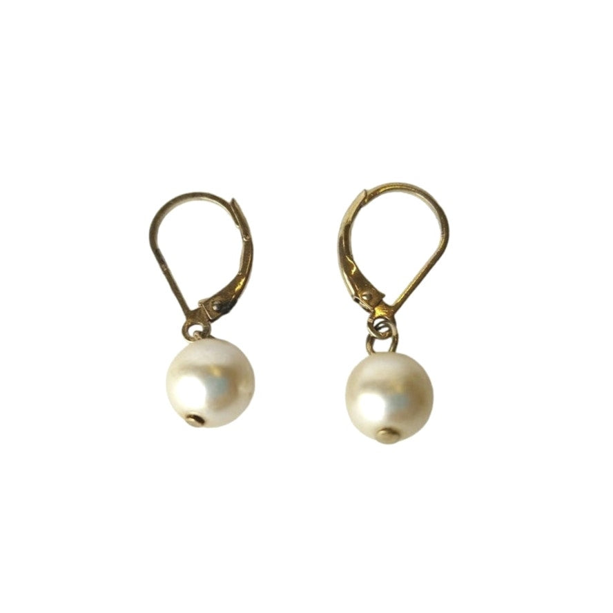 Vintage Gold Plated Faux Pearl Drop Earrings Sterling Silver 925 Lever Back