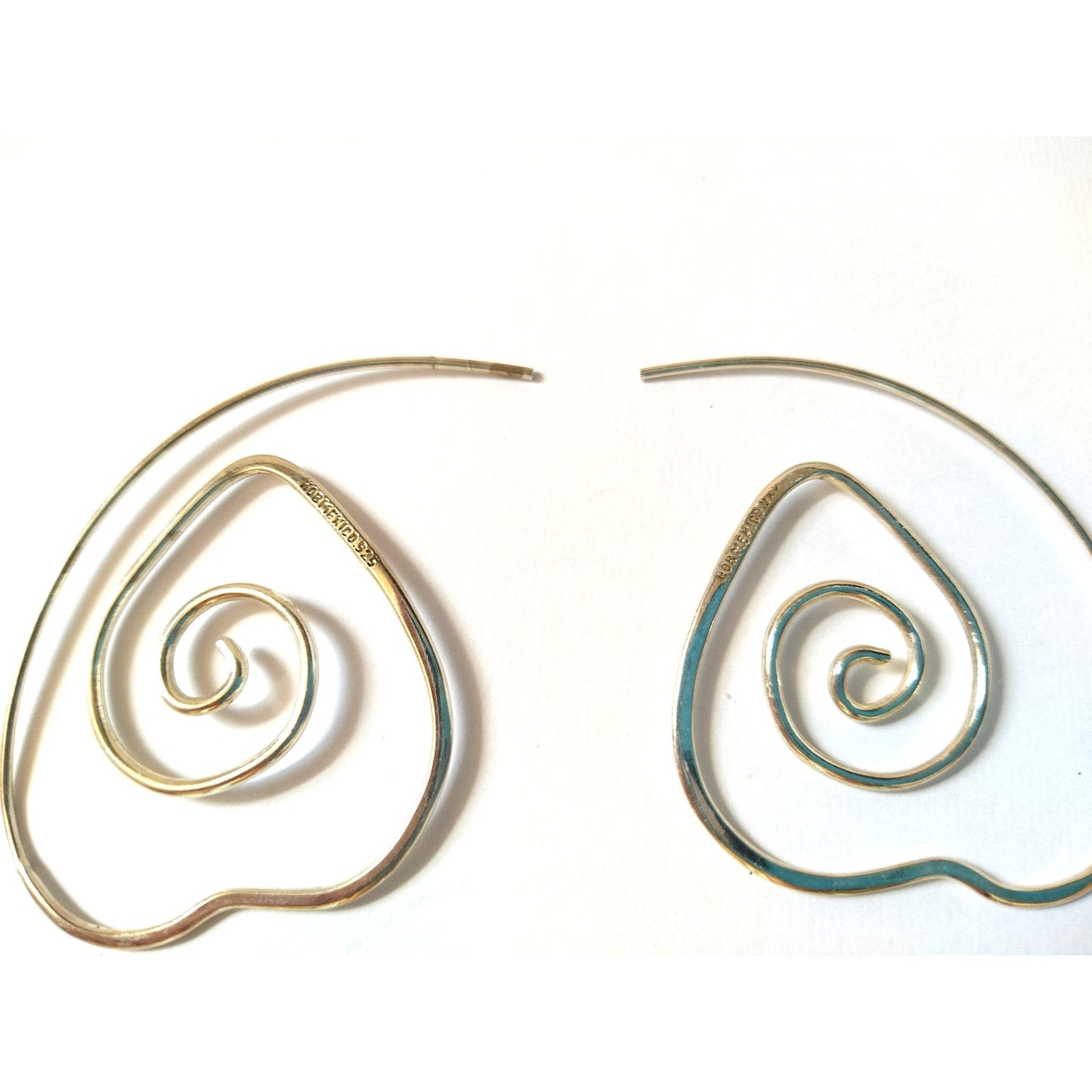 HOB Mexico Signed Spiral Hearts Hoop Earrings Sterling Silver 925
