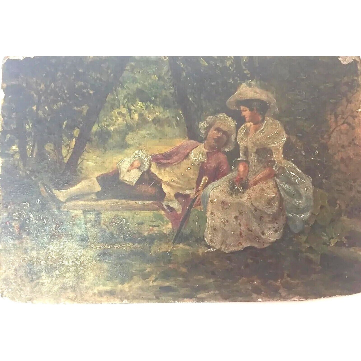 Renaissance Miniature Oil Painting On Board "Couple" M.Lopez Spain