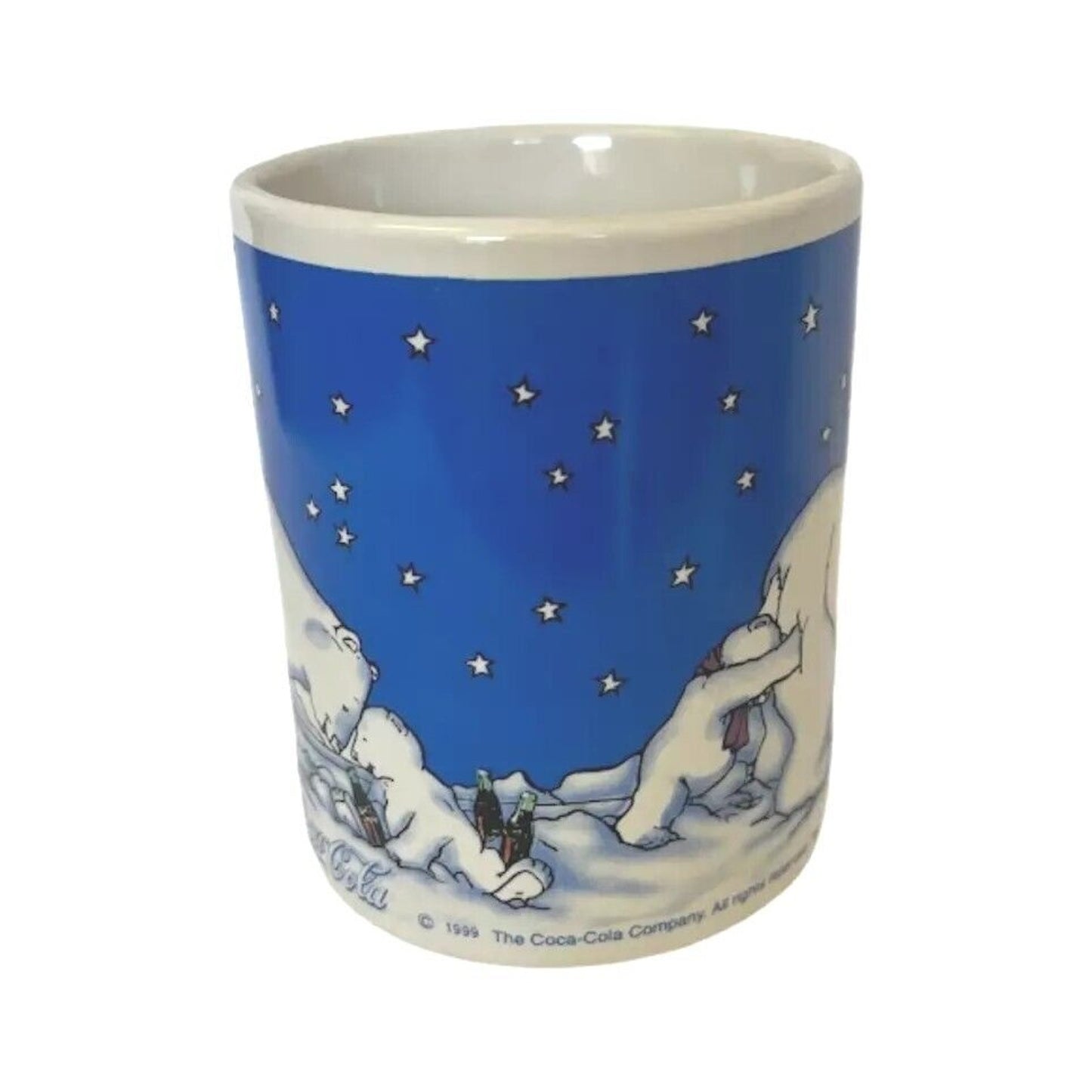Vintage 1996 Coca Cola Polar Bear Blue Coffee Mug Gibson Collectible Official