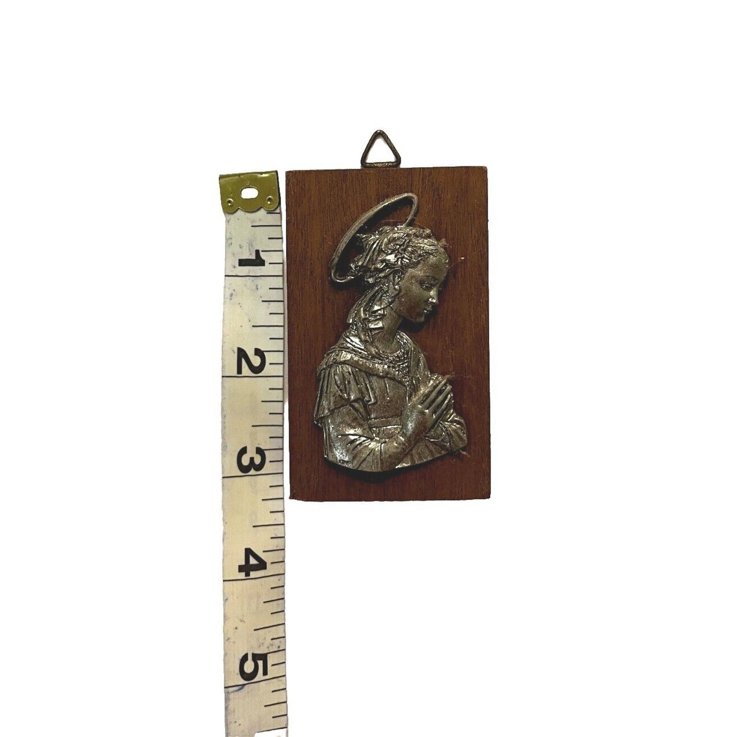 3.5"X2" Vintage Madonna Small Vintage Wooden Metal Plaque + Hanger