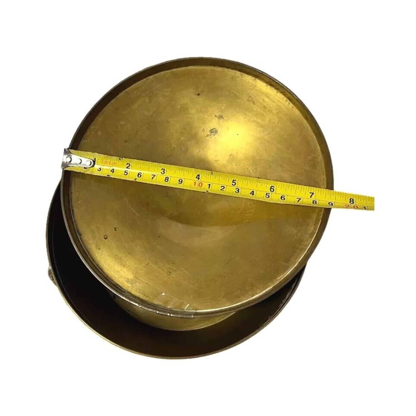 Vintage Brass Elephant Design Brass Bowl w Lid Round Footed Tibetan