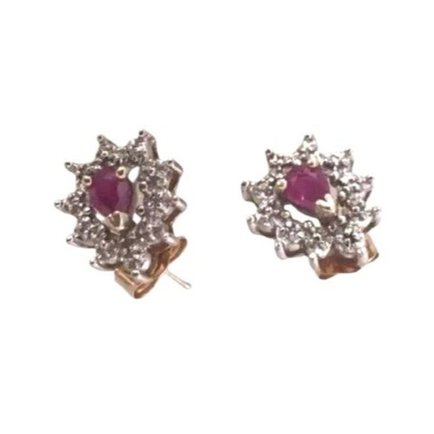 10K White Yellow Gold Genuine Ruby & Diamond Stud Earrings Screw Back Vintage