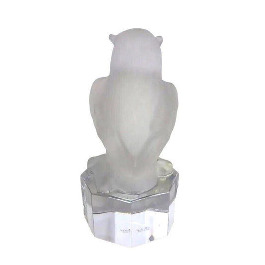 1985 Goebel Frosted Lead Crystal Owl Figurine Paperweight Clear Base Germany