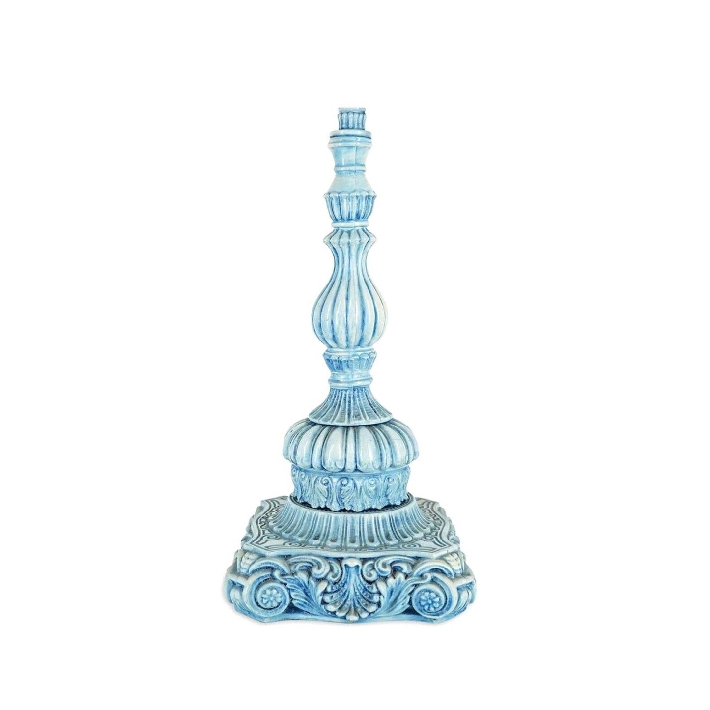 Antique Italian Pair Of Turquoise Blue Candelabra Lamp Enamel On Bronze