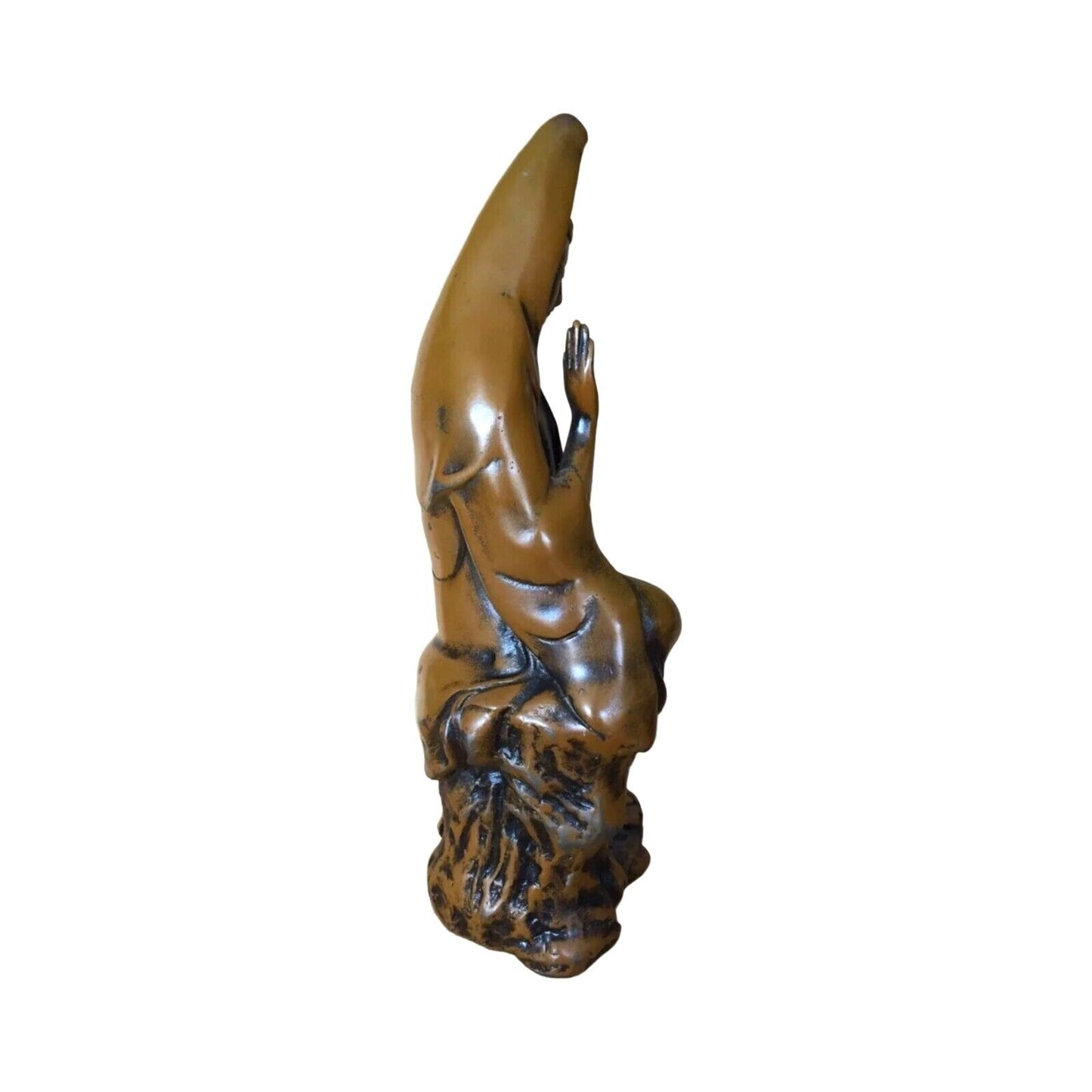 Antique Tibetan Quan Yin Female Buddha Sculpture Bodisathva Enamel On Cast Iron