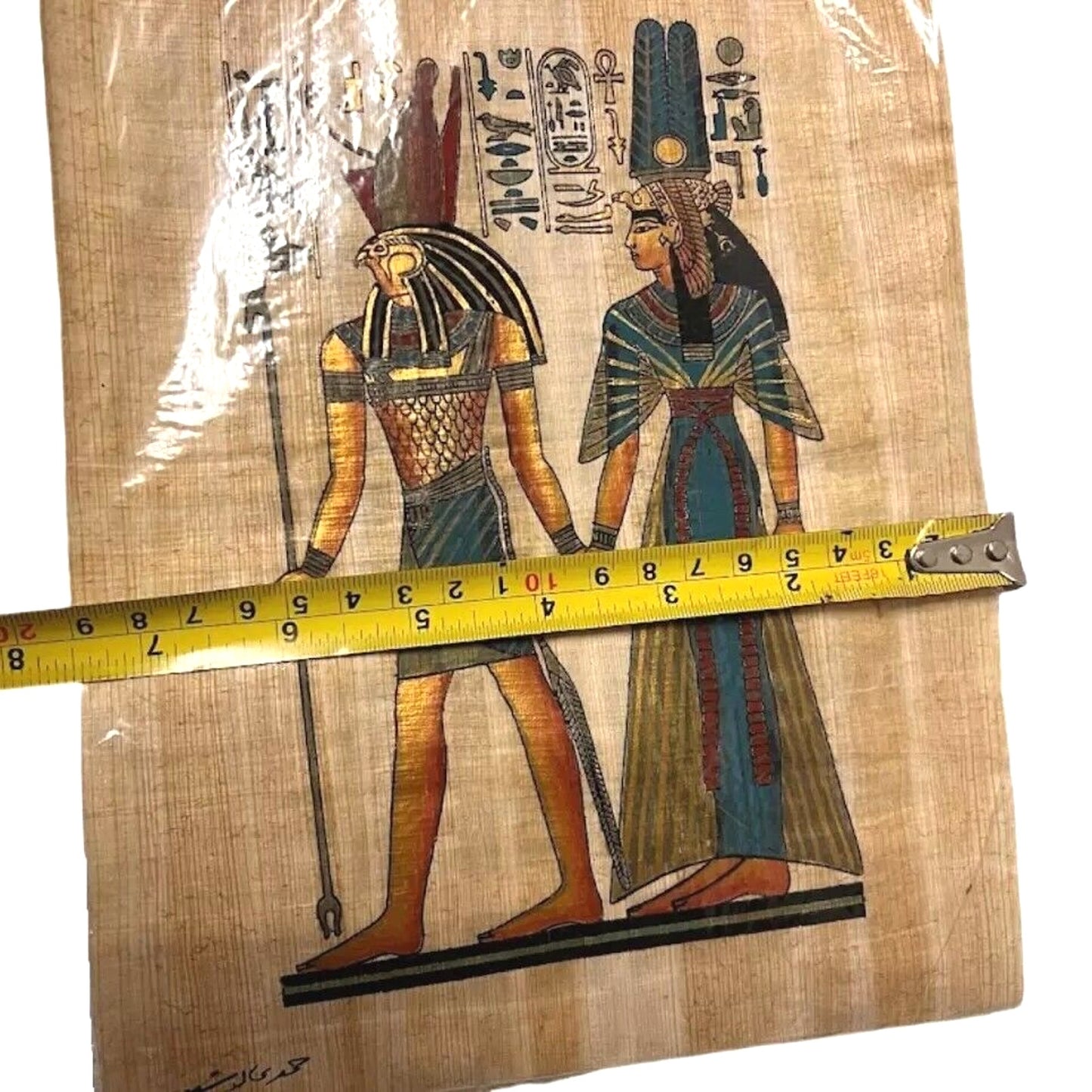 Egyptian Papyrus God Horus & Queen Nefertari Hand Painted Art Painting Signed