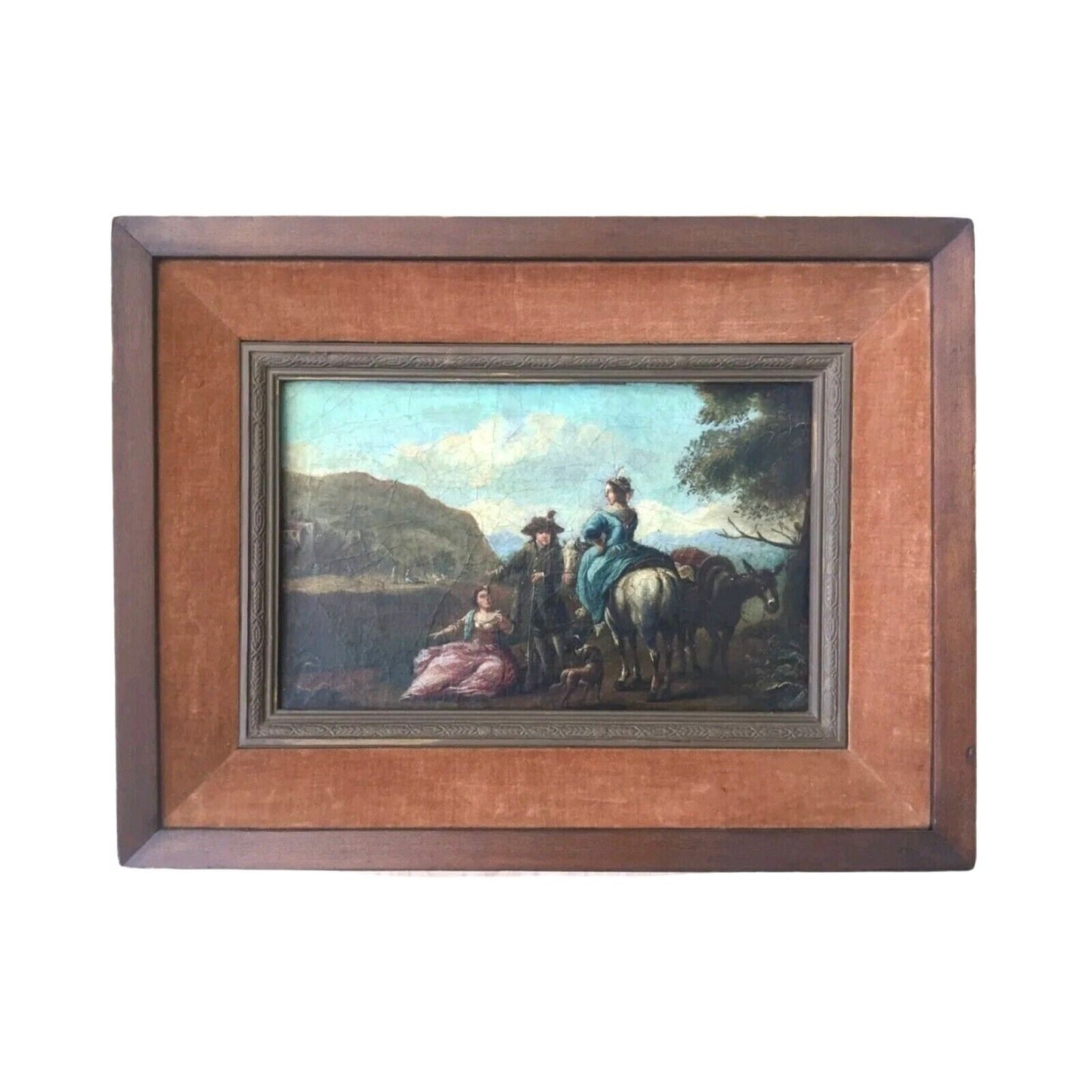 Painting Antique Dutch Oil On Canvas Ladies Fine Art 18th Century Framed Baroque