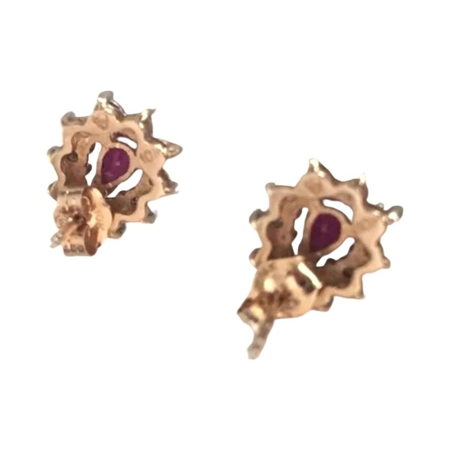 10K White Yellow Gold Genuine Ruby & Diamond Stud Earrings Screw Back Vintage
