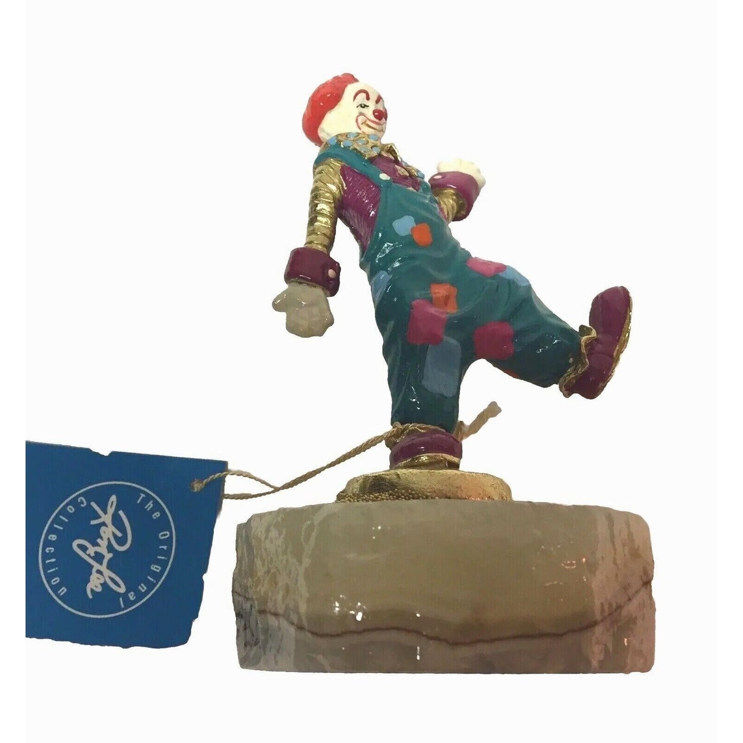 Ron Lee Signed Clown Figurine, Bronze Enamel on Onyx, 1999