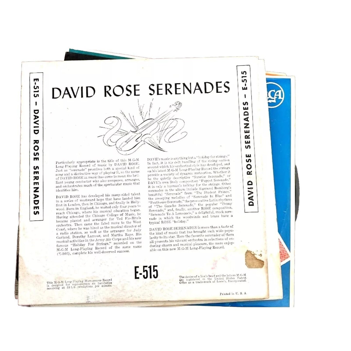 David Rose-Serenades E-515 MGM 10" Vinyl Lp Record