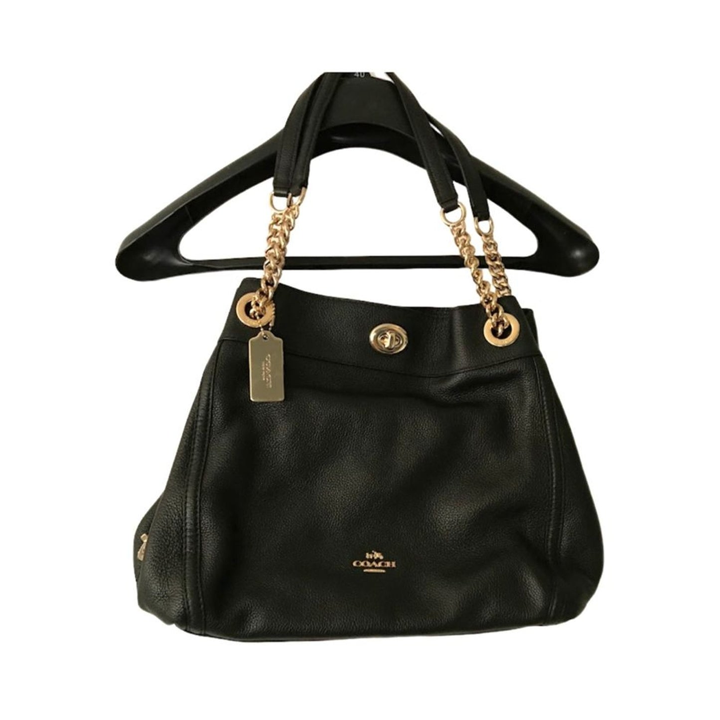 NWOT Coach Turnlock Edie Pebble Leather Shoulder Bag Beachwood Black Gold 36855