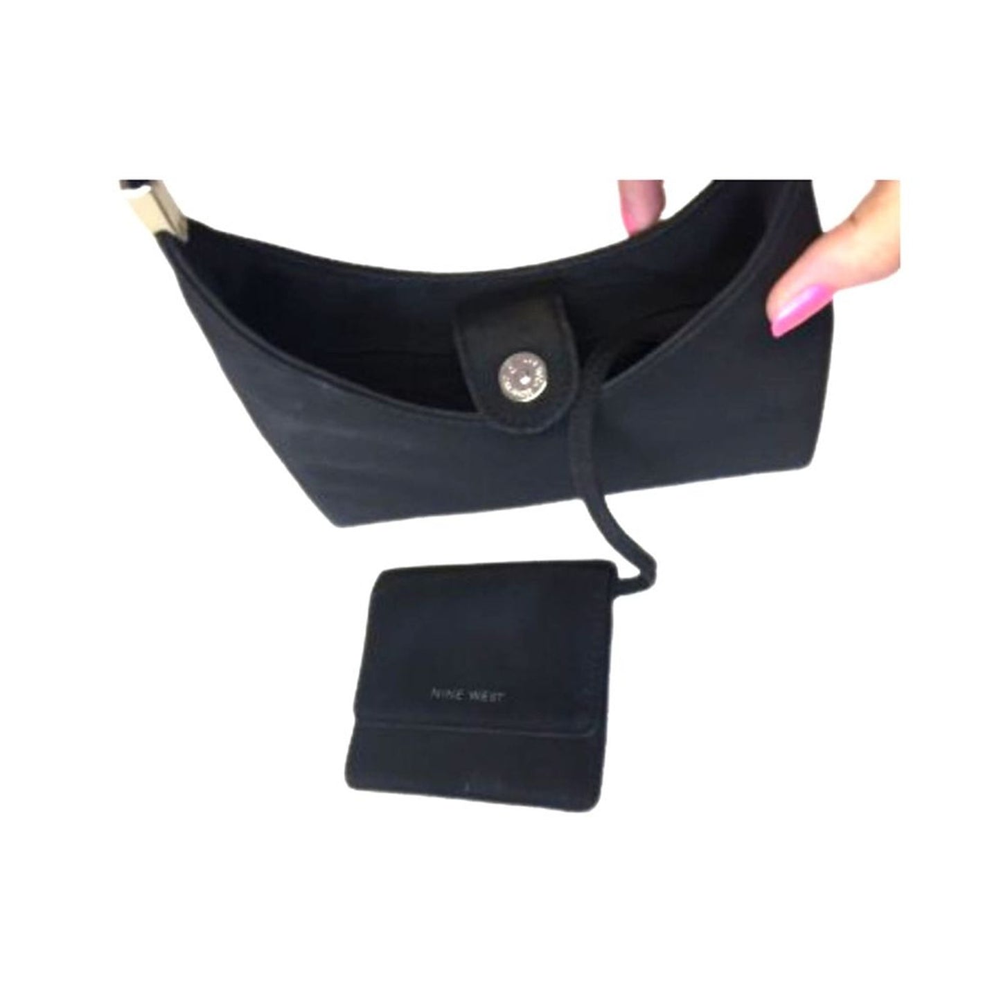 Nine West Women Sleek Black Shoulder Bag Coin Purse Party Cocktail Black Clutch