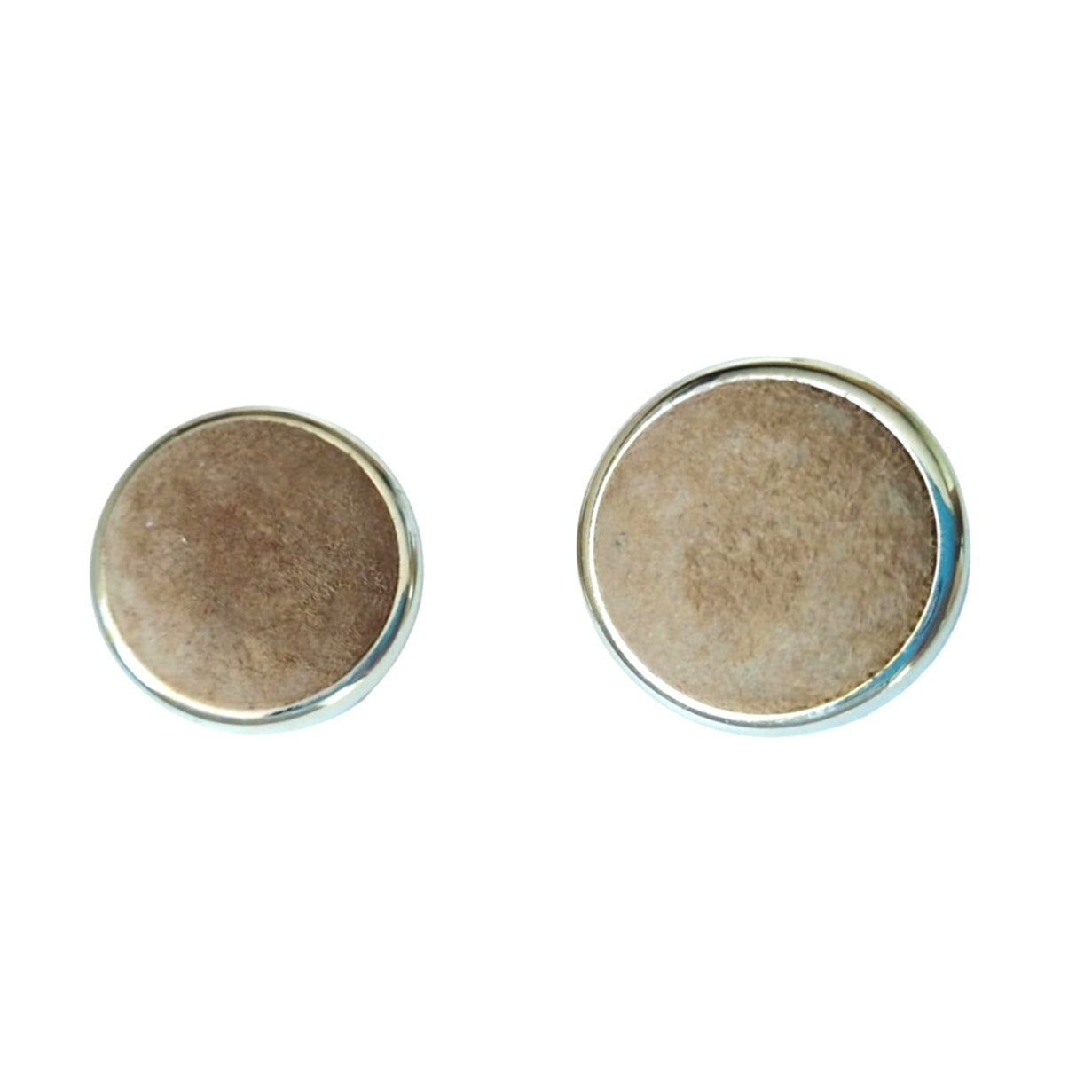 Vintage Tan Cream Round Button Earrings Gold Plated Clip On