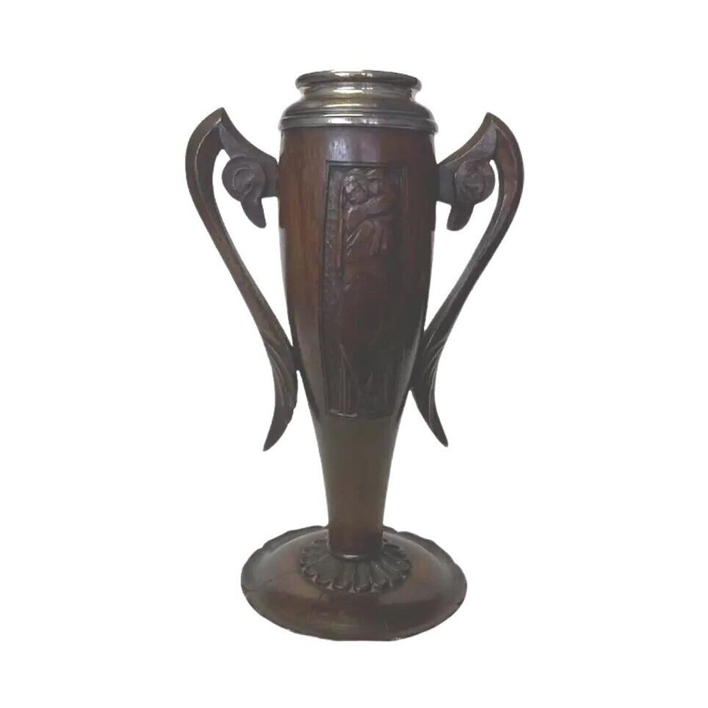 Antique Secession Urn Shape Trophy Vase Two Handles Carved Wood Rare Unique