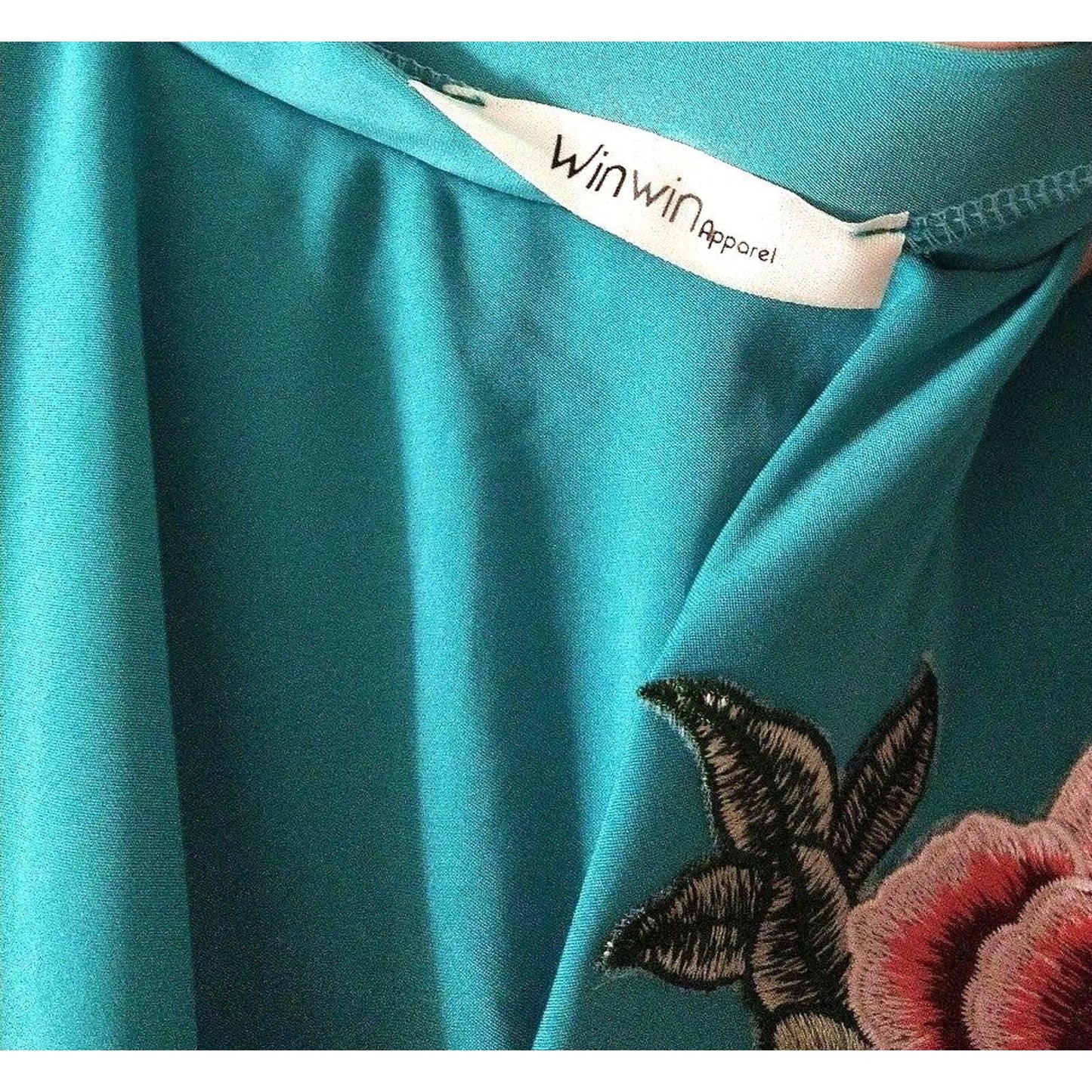 Winwin apparel maxi dark green Dress with flower embroidery S