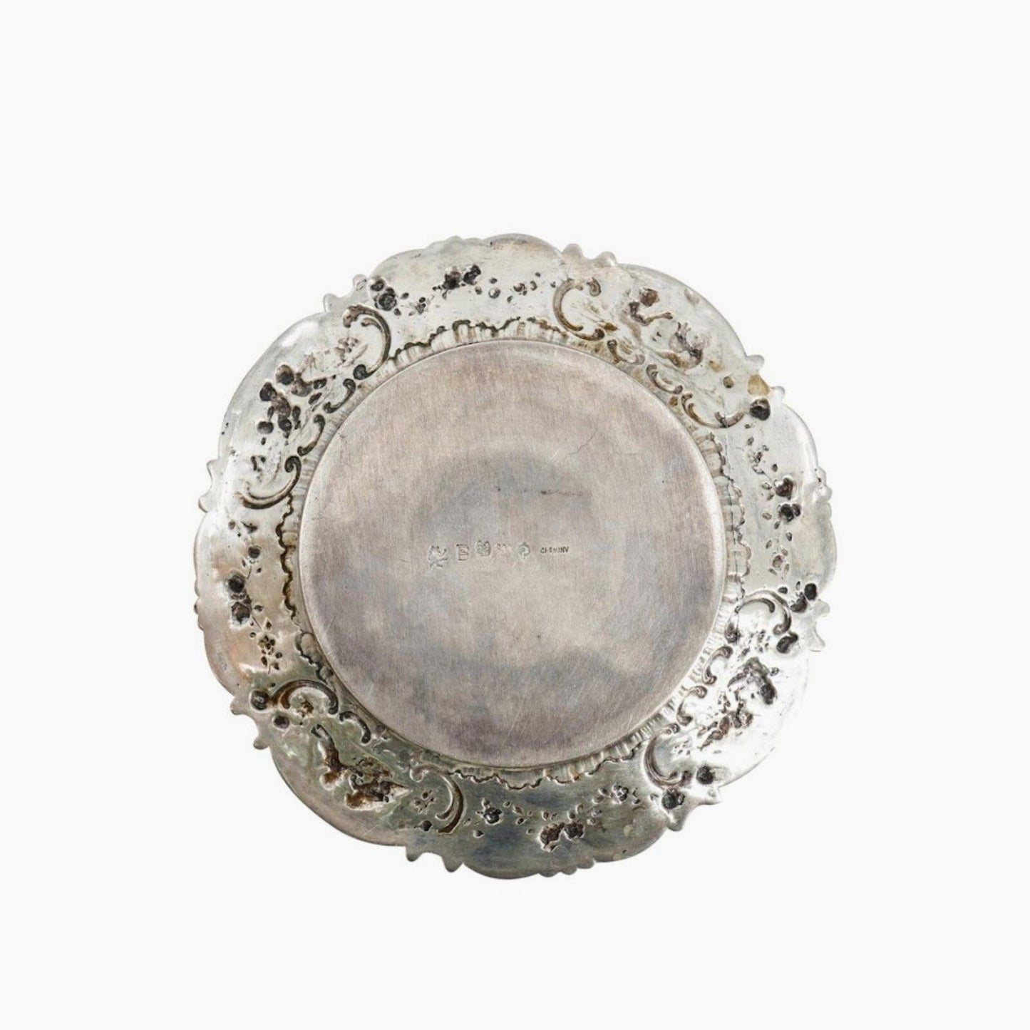 Antique German Lidded Bowl Underplate 800 Silver Angels Floral Flower Repousse