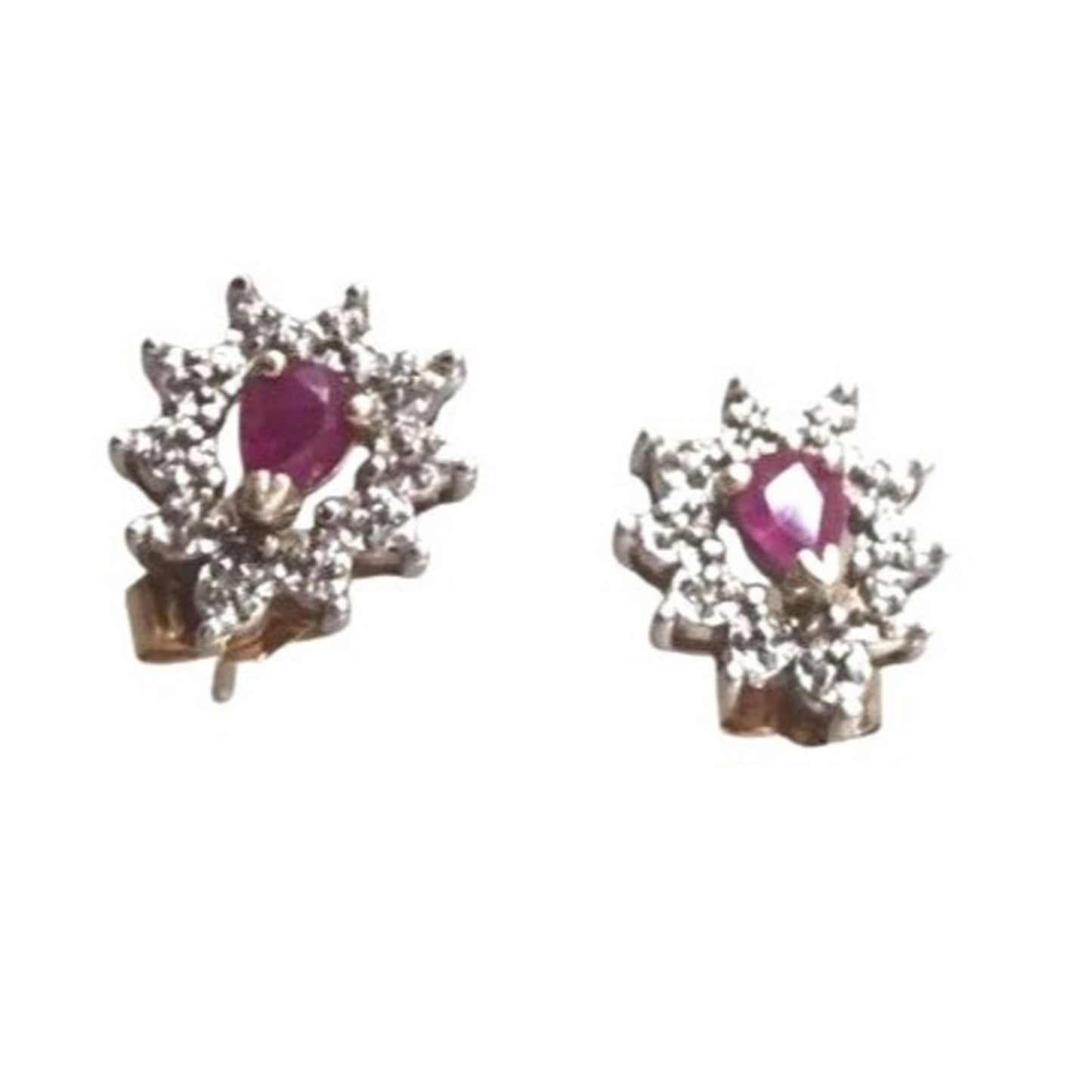 10K White Yellow Gold Genuine Ruby & Diamond Stud Earrings Screw Back Vintage