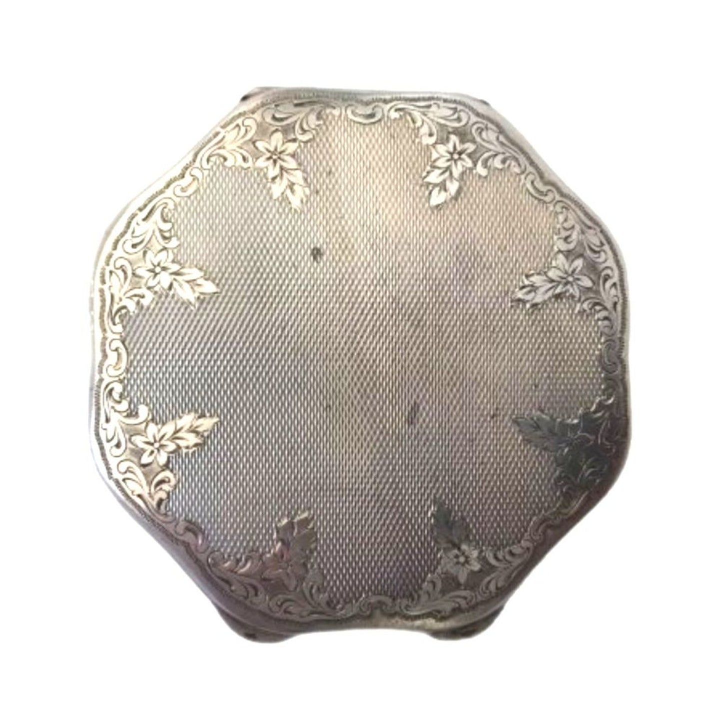 Antique Powder Compact Floral Ornate Silver Case 835 Engraved Austrian