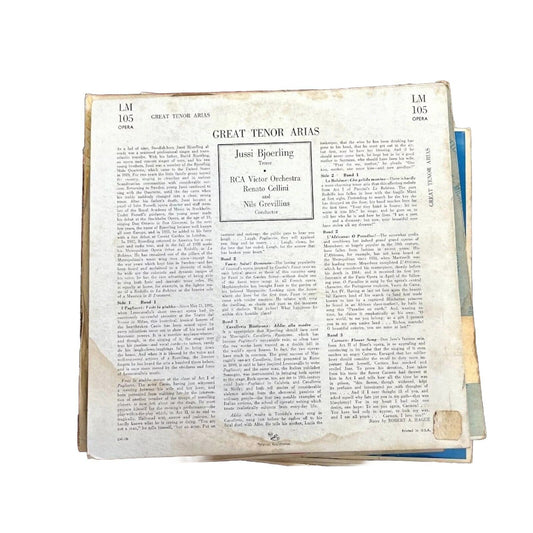 "Great Tenor Arias"-By Jussi Bjoerling LM105 RCA Victor 10" Vinyl Lp Record