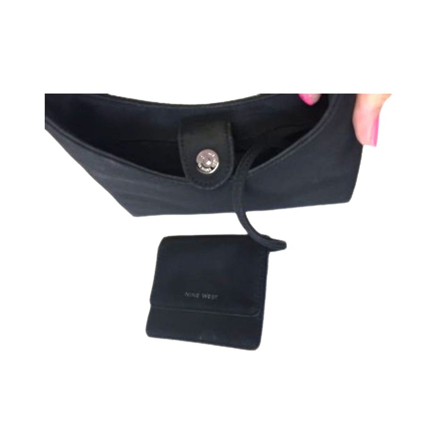 Nine West Women Sleek Black Shoulder Bag Coin Purse Party Cocktail Black Clutch