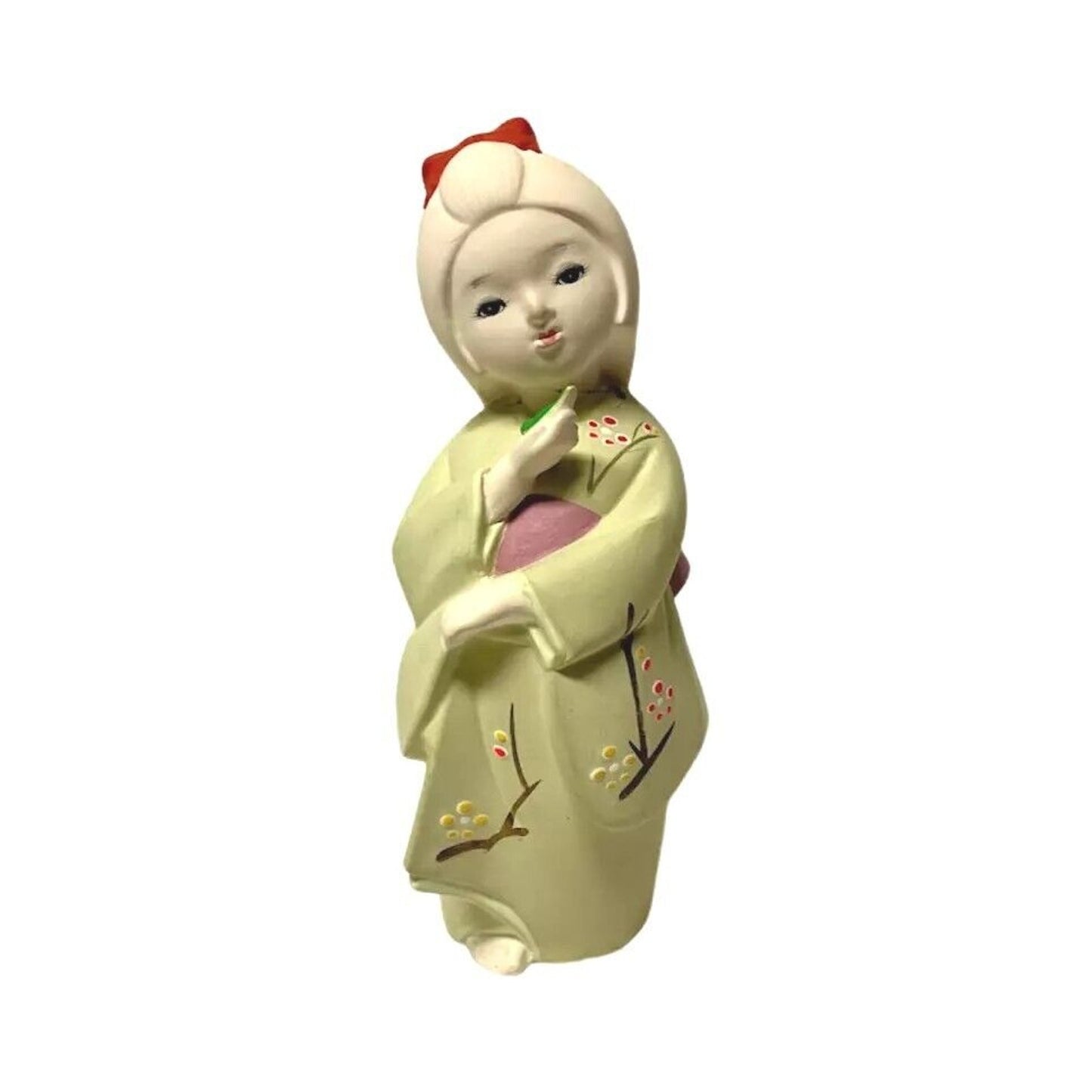 Vintage Toyo Figurine Lady In Kimono Holding Bird Handpainted Japanese Pottery