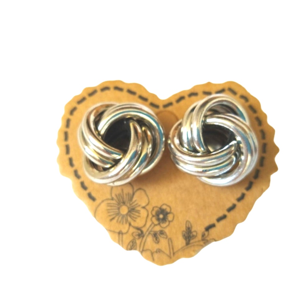 Vintage Love Knot Stud Earrings Silver Tone Post Screw