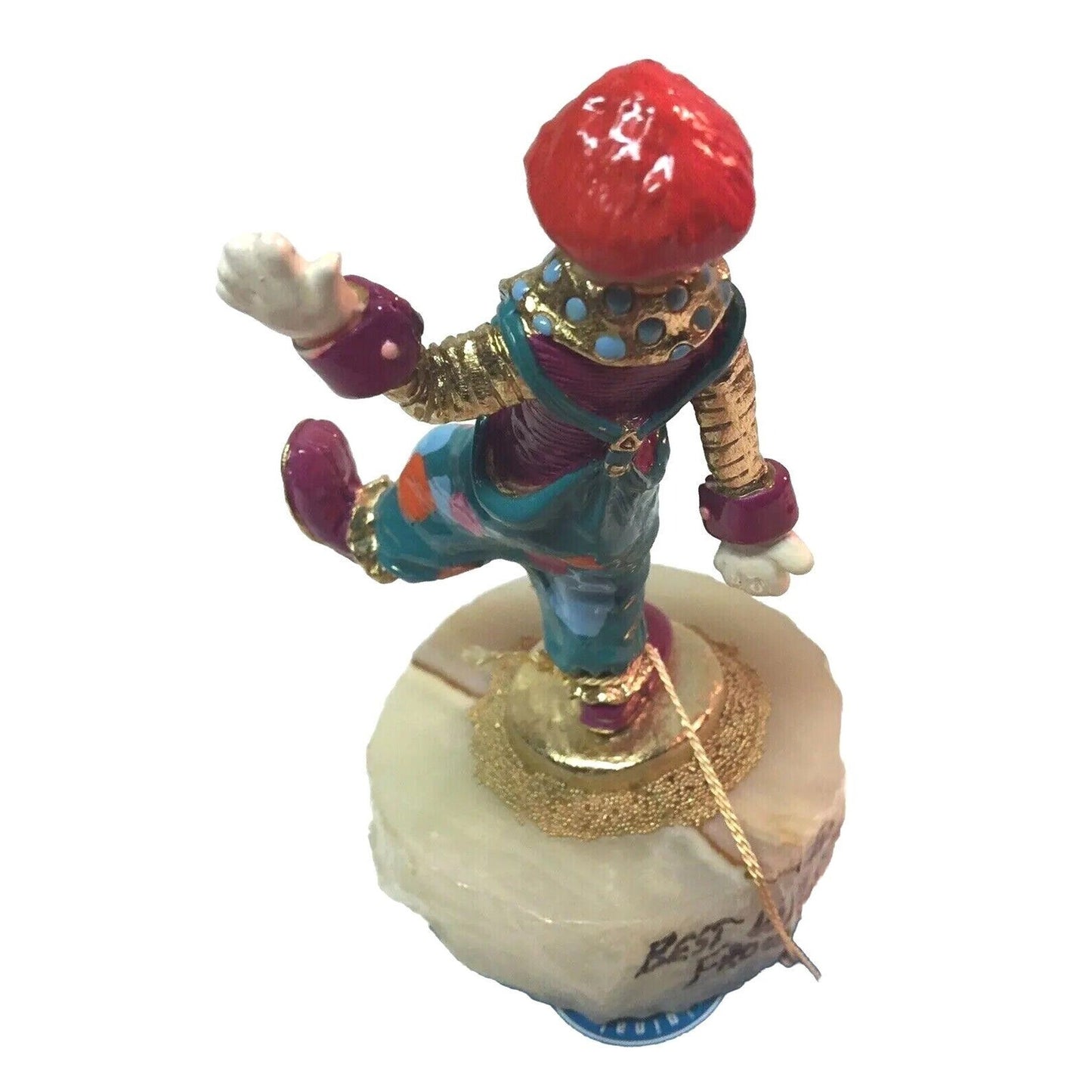 Ron Lee Signed Clown Figurine, Bronze Enamel on Onyx, 1999