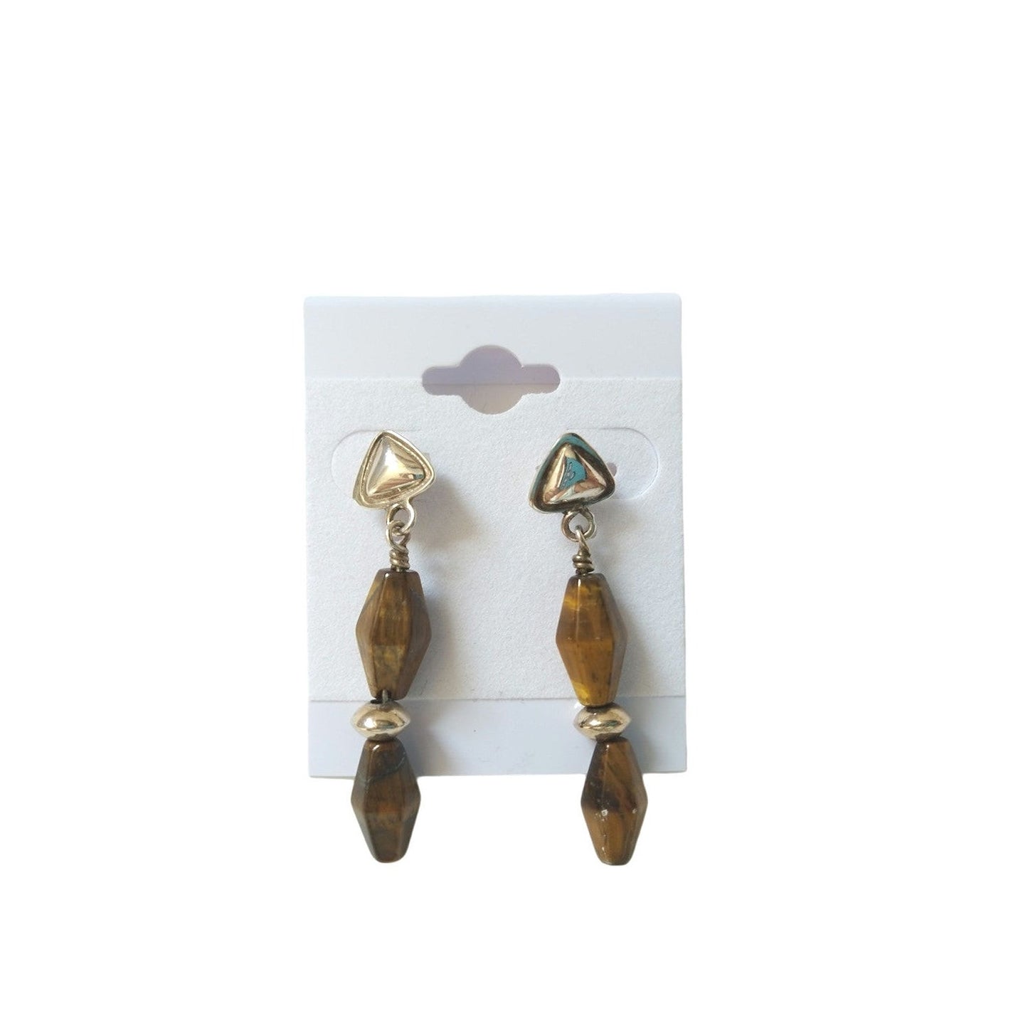 Tiger Eye Dangle Drop Earrings Solid Sterling Silver 925 Screw Back Womens