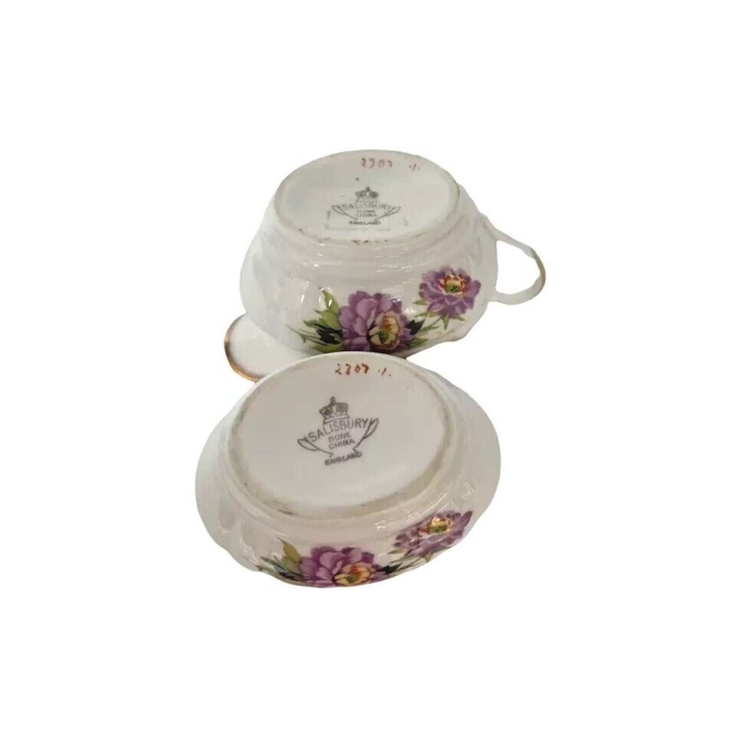 Antique Vintage Salsbury England Creamer and Sugar Porcelain Gold Trim Flower