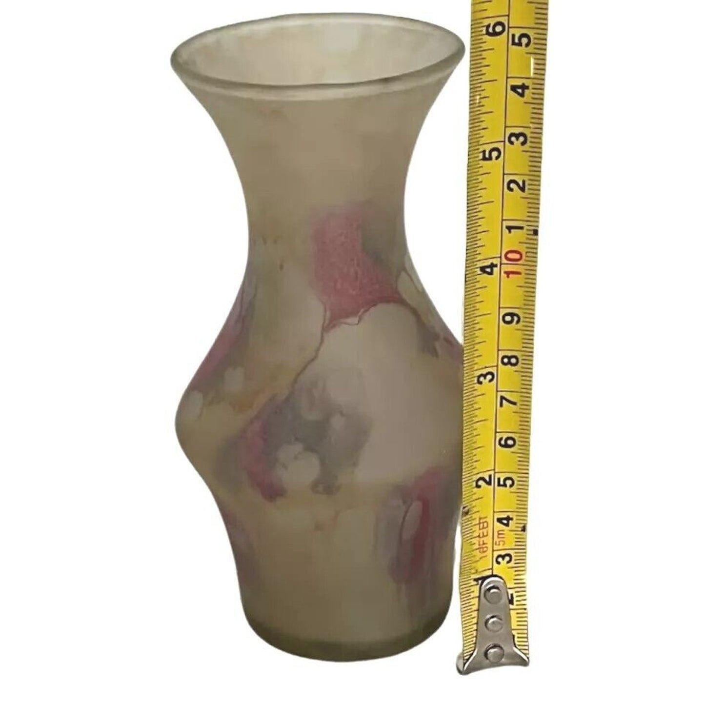 Vintage Small Table Vase Hand Painted Drip Satin Glass Israel