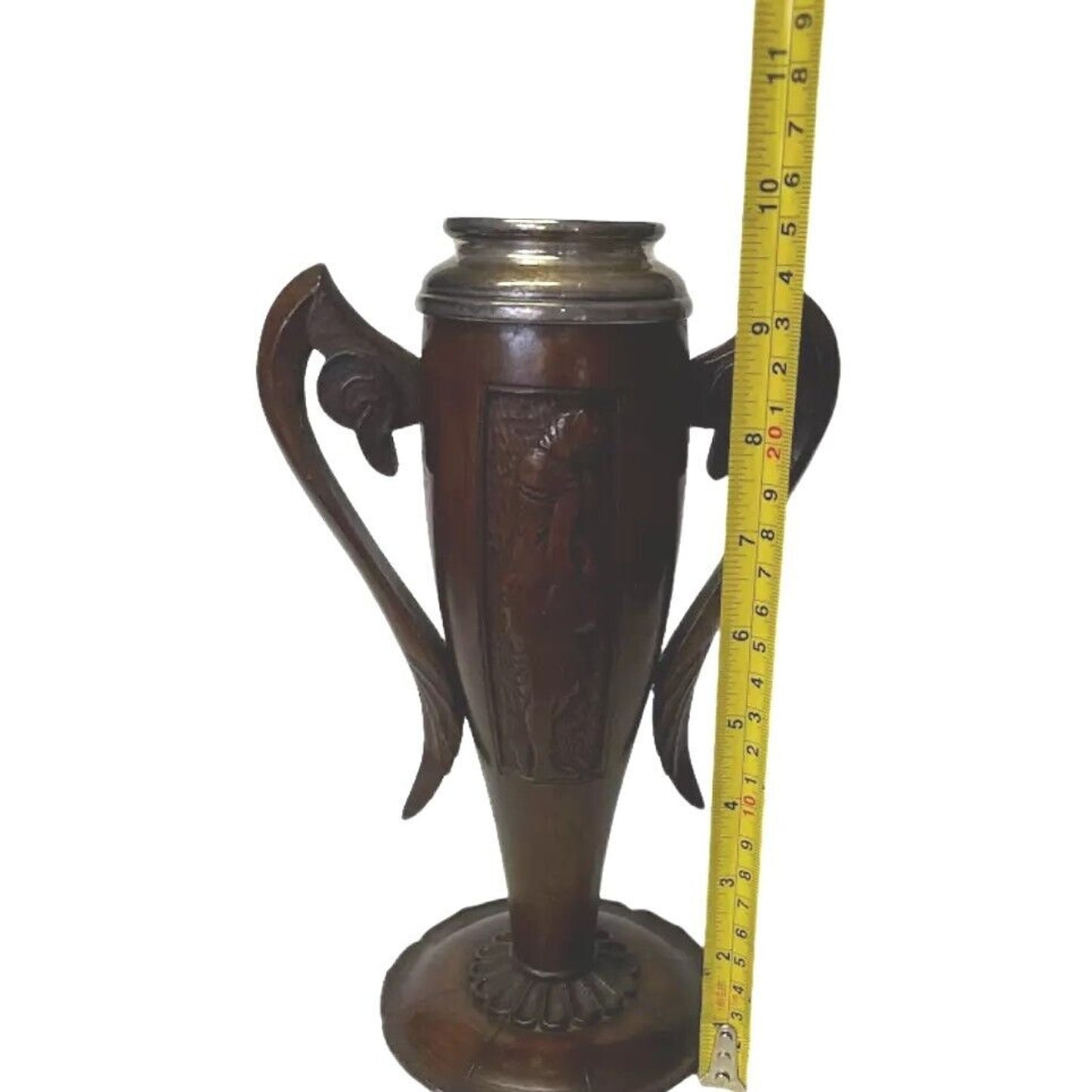 Antique Secession Urn Shape Trophy Vase Two Handles Carved Wood Rare Unique