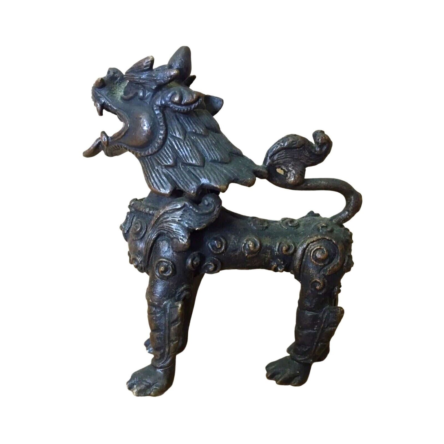 Antique Tibetan Kylie Foo Dog Bronze Art Sculpture Figurine Temple Guardian