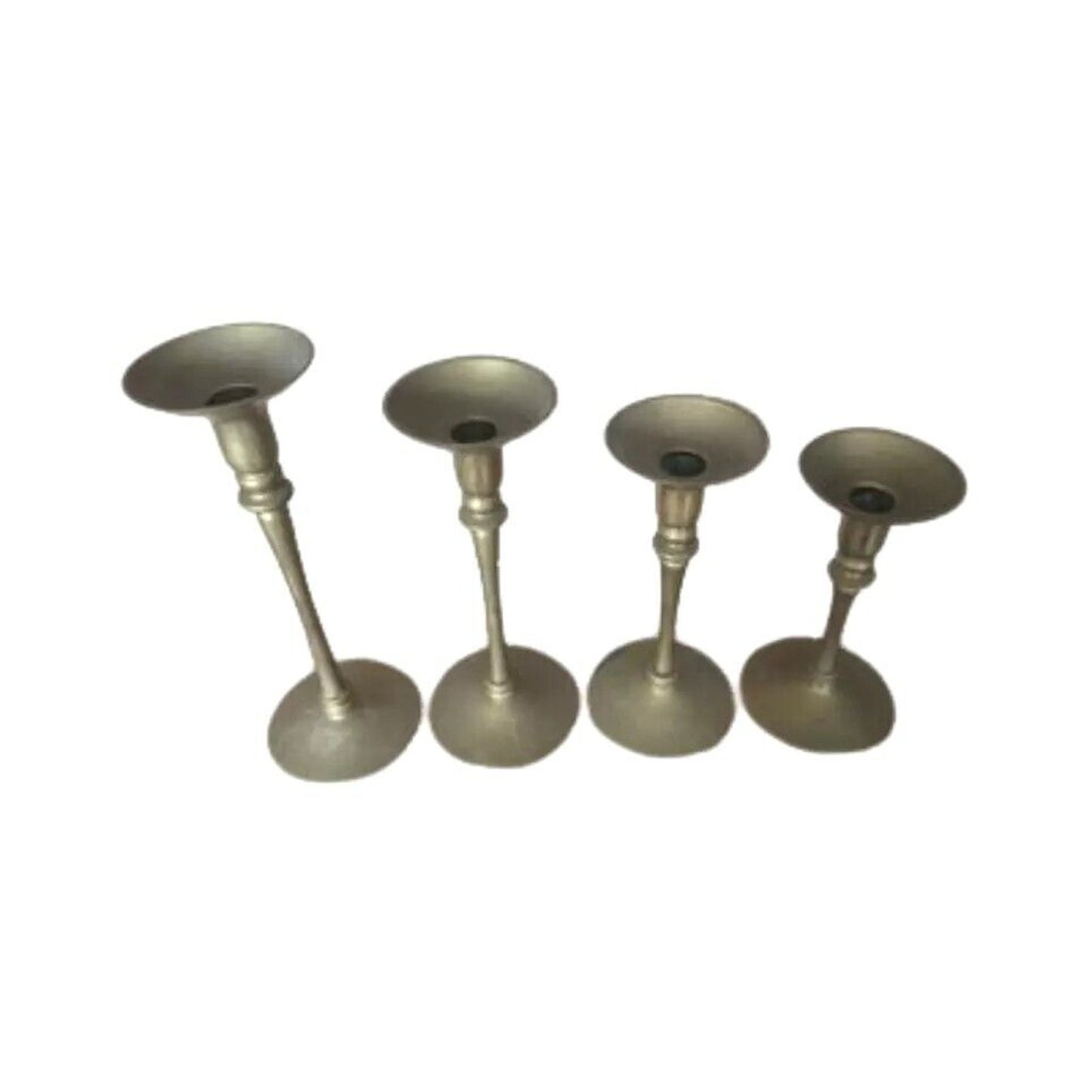 Antique Vintage Lot Of 4 Graduated Brass Candle Holders Candlestick Set
