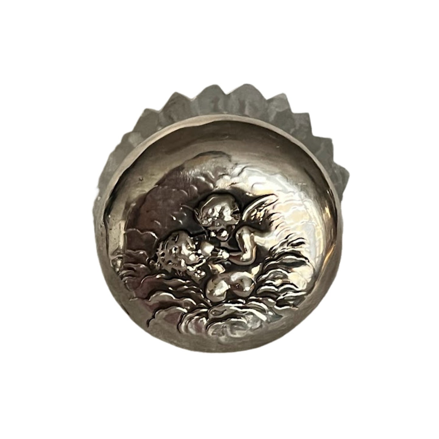 Unger Bros Crystal Powder Jar Repousse Love's Dream Art Nouveau Sterling Silver