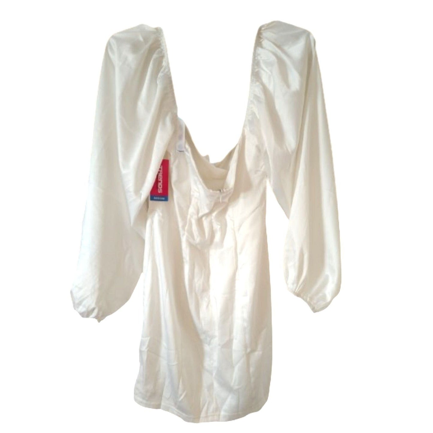 White silk long puff sleeve mini dress zipper up M