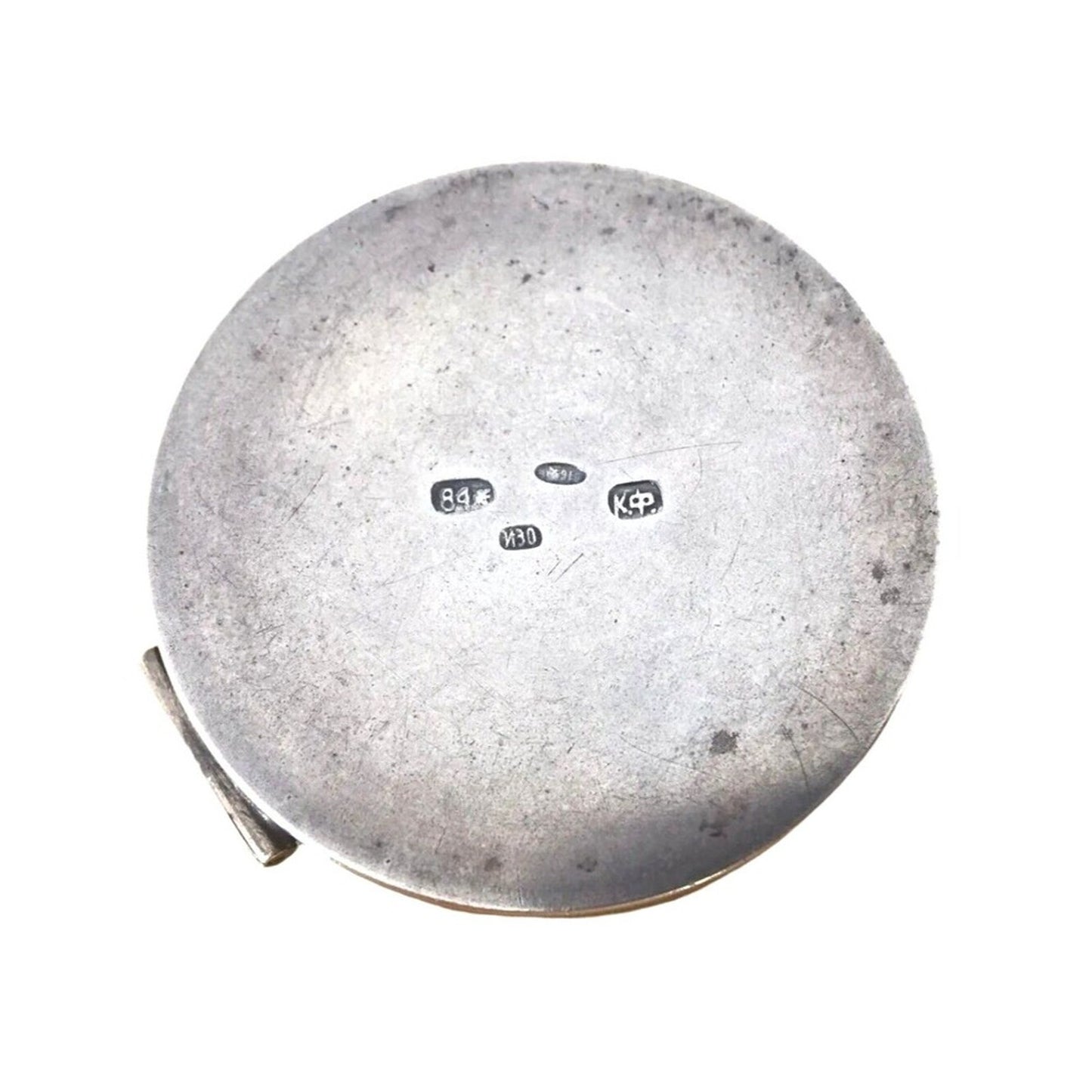 Fabergé Russian Blue Guilloché Antique Pill Jewelry Box Rose Cut Diamonds Silver