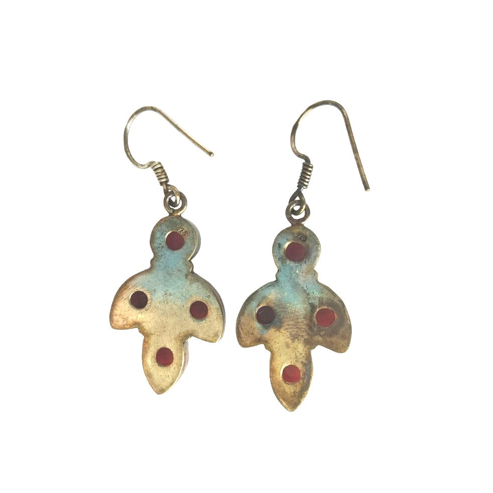 Vintage Marquise Cut Burgundy Red Amber Dangle Earrings Sterling Silver 925 Hook